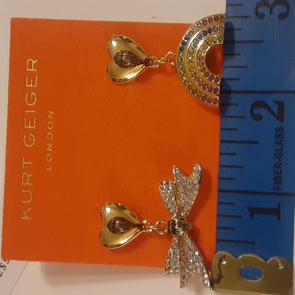 Kurt Geiger Bow and Rainbow Gold Accent Heart Earrings - Picture 17 of 17